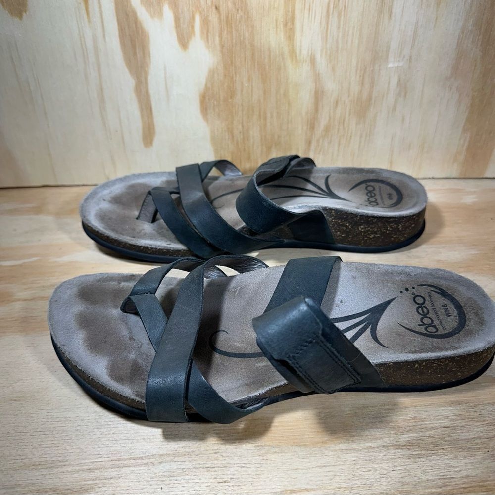 Abeo Bryce Black Leather Slide Sandals Women’s Size 8 N